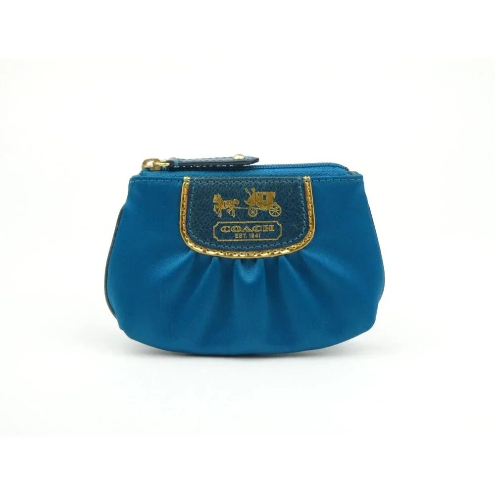 Coach Amanda Teal Satin Mini‎ Skinny Zip Coin Purse 42030